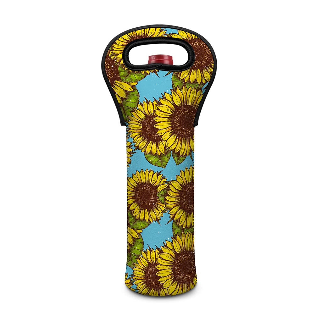 Blue Vintage Sunflower Pattern Print Single Neoprene Wine Tote