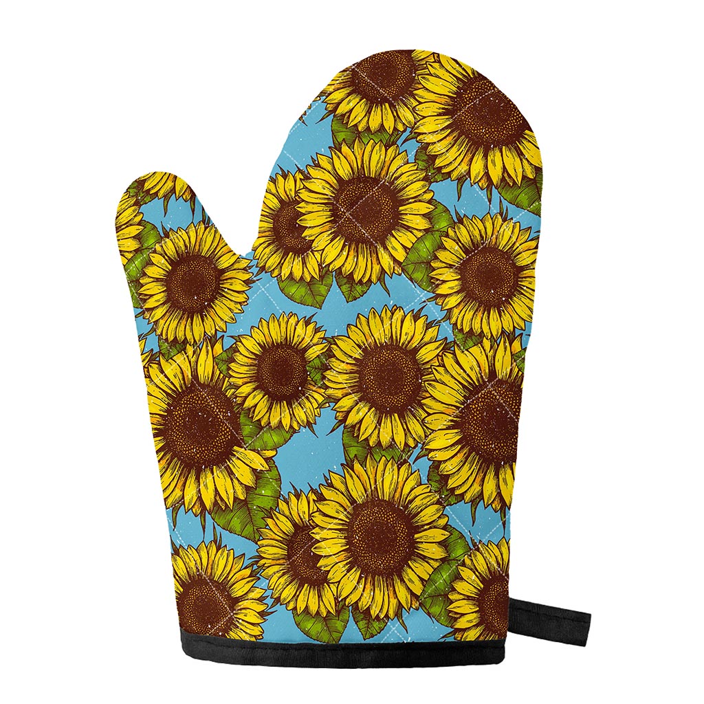 Blue Vintage Sunflower Pattern Print Single Oven Mitt