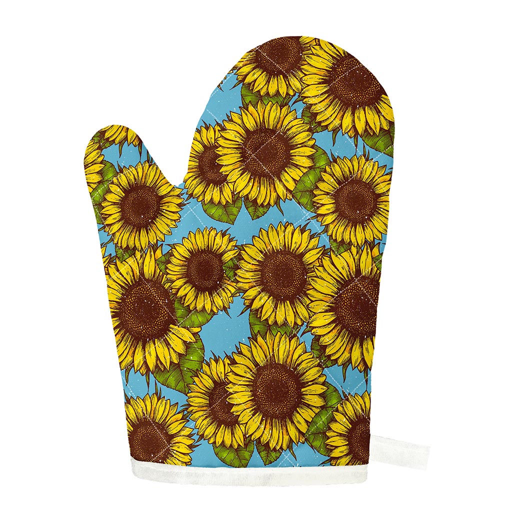 Blue Vintage Sunflower Pattern Print Single Oven Mitt