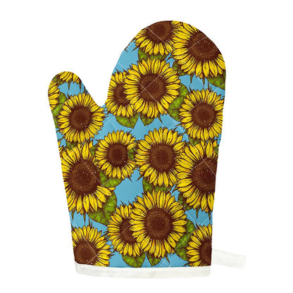 Blue Vintage Sunflower Pattern Print Single Oven Mitt