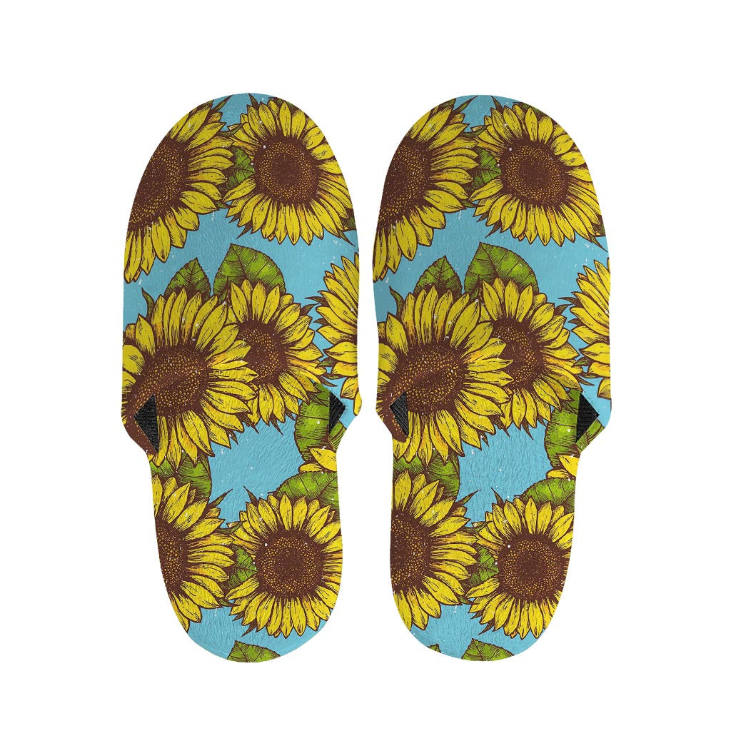 Blue Vintage Sunflower Pattern Print Slippers
