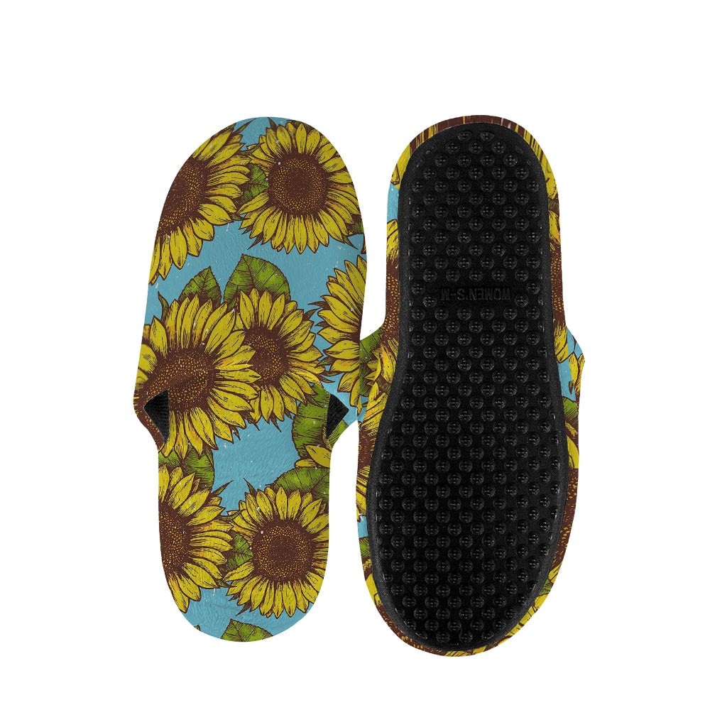 Blue Vintage Sunflower Pattern Print Slippers