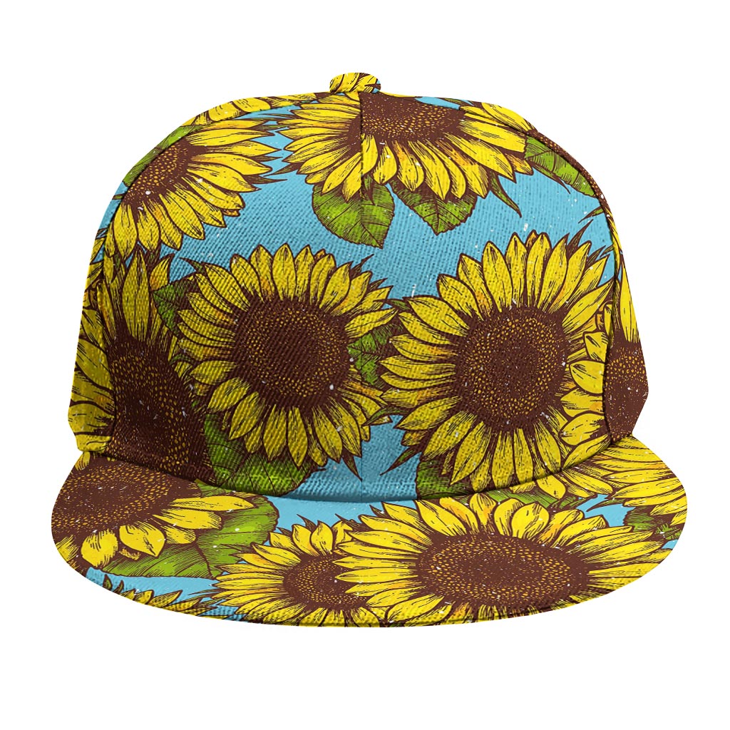 Blue Vintage Sunflower Pattern Print Snapback Cap