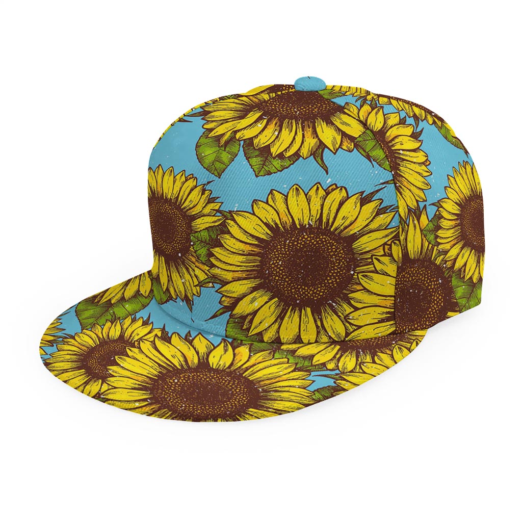 Blue Vintage Sunflower Pattern Print Snapback Cap