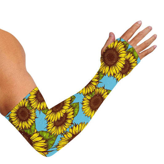 Blue Vintage Sunflower Pattern Print Sun Protection Arm Sleeves