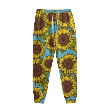 Blue Vintage Sunflower Pattern Print Sweatpants