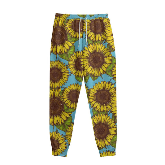 Blue Vintage Sunflower Pattern Print Sweatpants