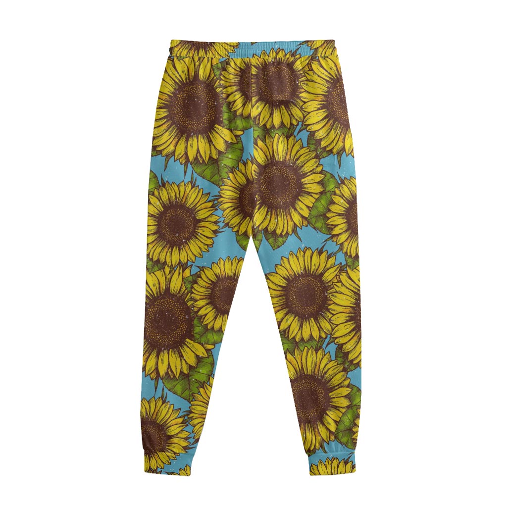 Blue Vintage Sunflower Pattern Print Sweatpants