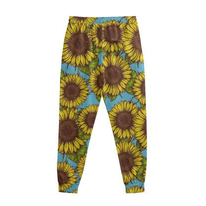 Blue Vintage Sunflower Pattern Print Sweatpants