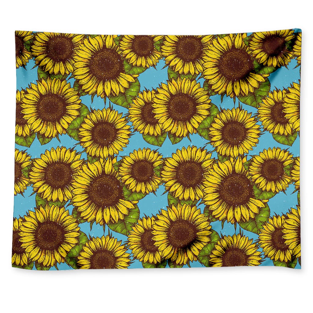 Blue Vintage Sunflower Pattern Print Tapestry