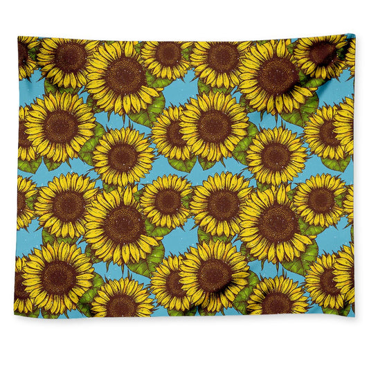 Blue Vintage Sunflower Pattern Print Tapestry