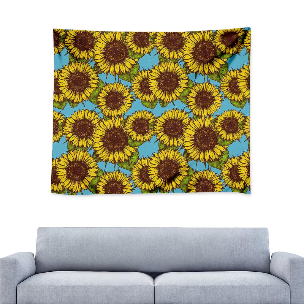 Blue Vintage Sunflower Pattern Print Tapestry