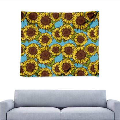 Blue Vintage Sunflower Pattern Print Tapestry