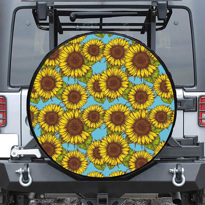 Blue Vintage Sunflower Pattern Print Tire Cover