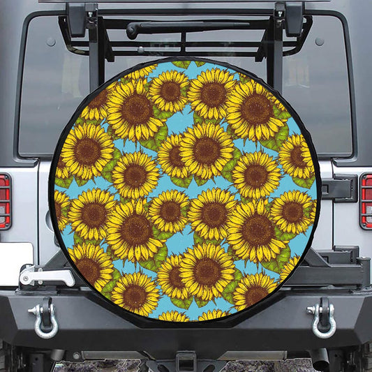 Blue Vintage Sunflower Pattern Print Tire Cover