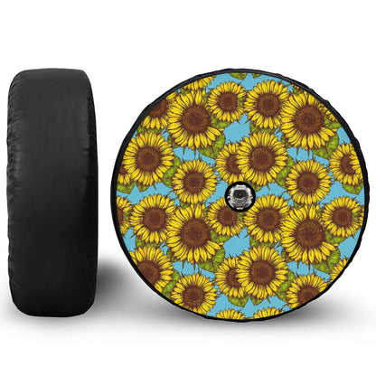 Blue Vintage Sunflower Pattern Print Tire Cover With Camera Hole