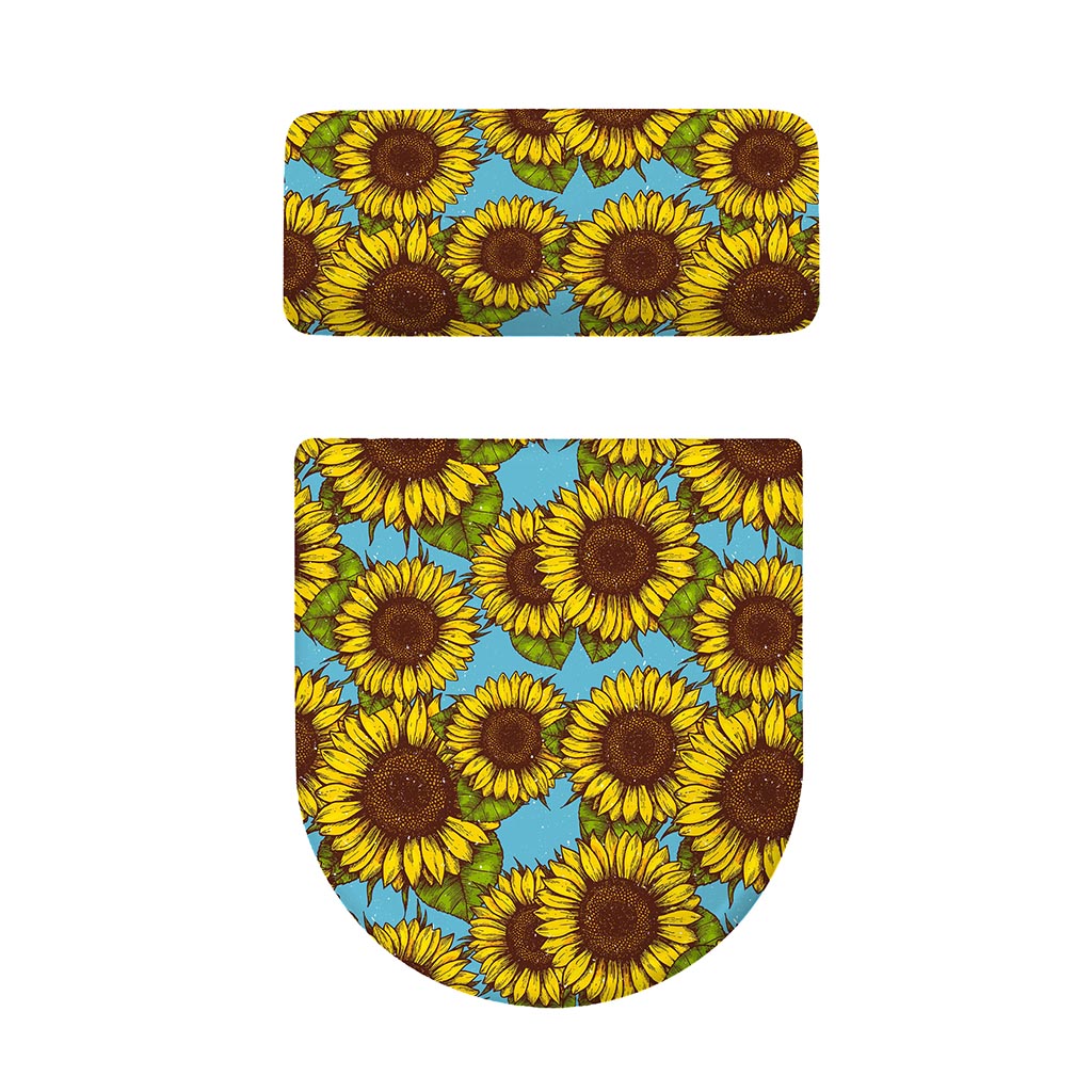Blue Vintage Sunflower Pattern Print Toilet Lid And Tank Cover Set