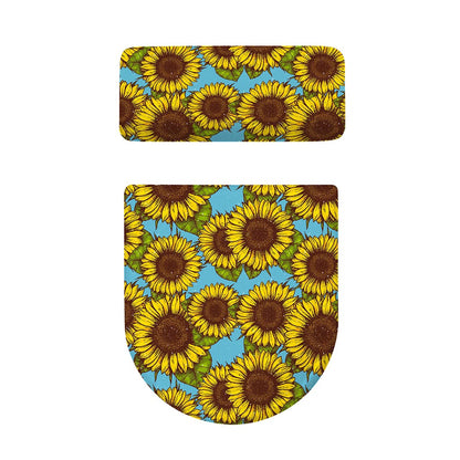 Blue Vintage Sunflower Pattern Print Toilet Lid And Tank Cover Set