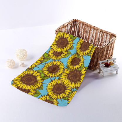 Blue Vintage Sunflower Pattern Print Towel