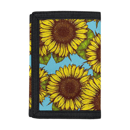 Blue Vintage Sunflower Pattern Print Trifold Wallet