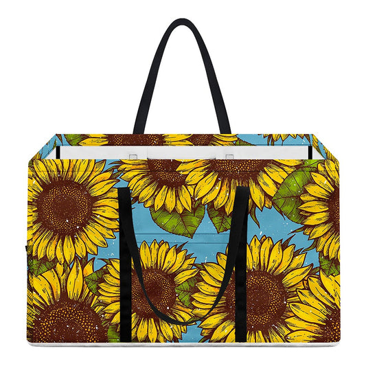 Blue Vintage Sunflower Pattern Print Utility Tote Bag