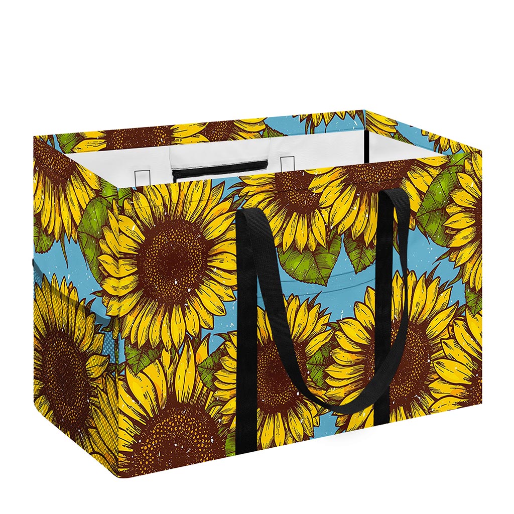 Blue Vintage Sunflower Pattern Print Utility Tote Bag