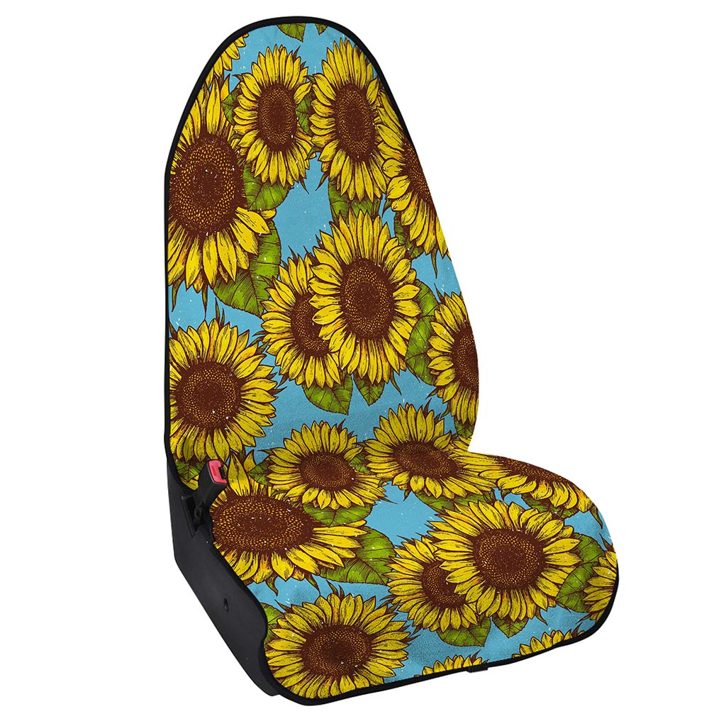 Blue Vintage Sunflower Pattern Print Waterproof Car Seat Cover