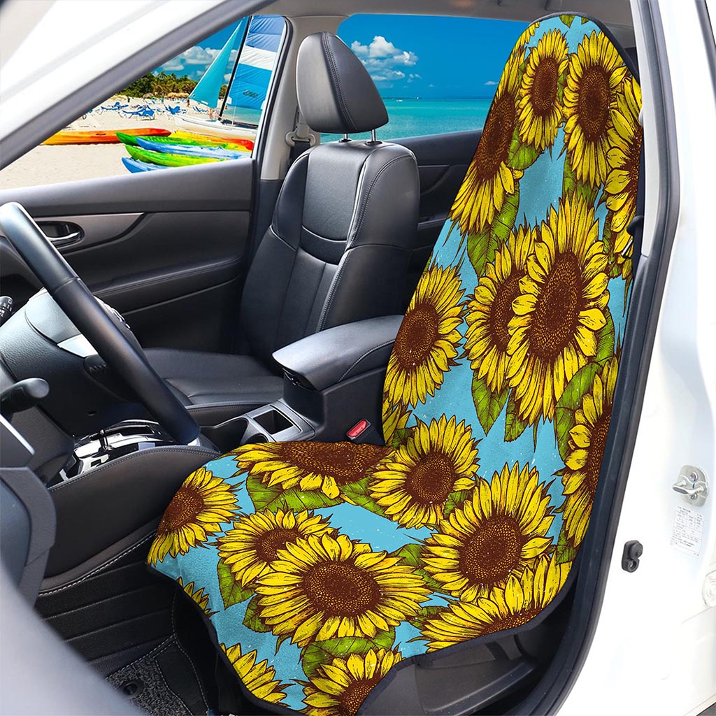 Blue Vintage Sunflower Pattern Print Waterproof Car Seat Cover