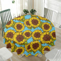 Blue Vintage Sunflower Pattern Print Waterproof Round Tablecloth