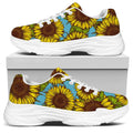 Blue Vintage Sunflower Pattern Print White Chunky Shoes