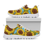 Blue Vintage Sunflower Pattern Print White Running Shoes