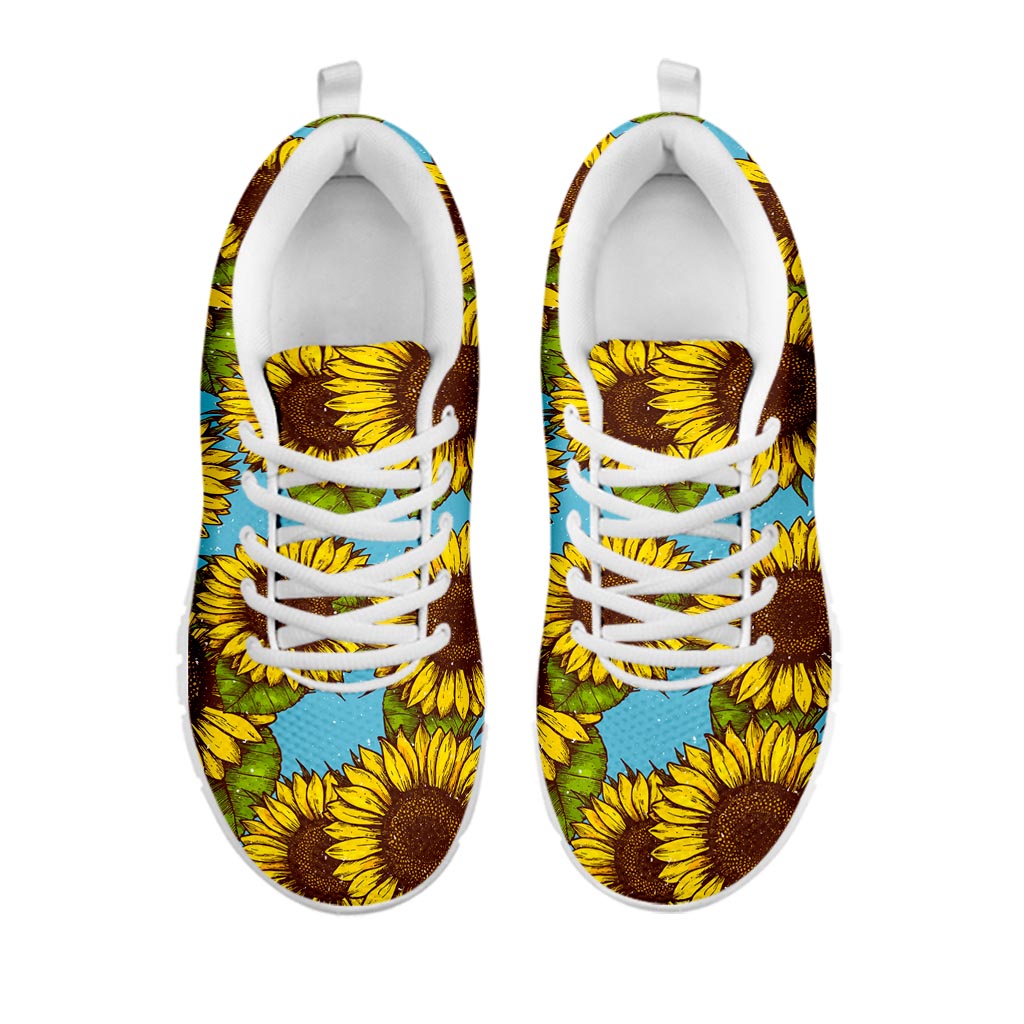 Blue Vintage Sunflower Pattern Print White Running Shoes