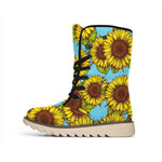 Blue Vintage Sunflower Pattern Print Winter Boots