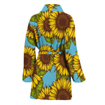 Blue Vintage Sunflower Pattern Print Women's Bathrobe