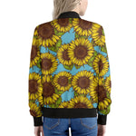 Blue Vintage Sunflower Pattern Print Women's Bomber Jacket