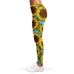 Blue Vintage Sunflower Pattern Print Women's Leggings