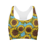 Blue Vintage Sunflower Pattern Print Women's Sports Bra