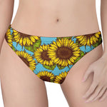 Blue Vintage Sunflower Pattern Print Women's Thong