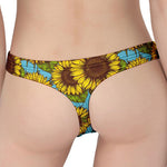 Blue Vintage Sunflower Pattern Print Women's Thong