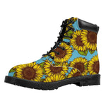 Blue Vintage Sunflower Pattern Print Work Boots