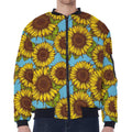 Blue Vintage Sunflower Pattern Print Zip Sleeve Bomber Jacket