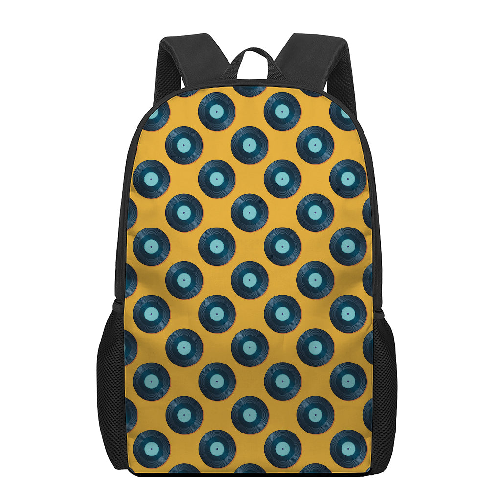 Blue Vinyl Record Pattern Print 17 Inch Backpack