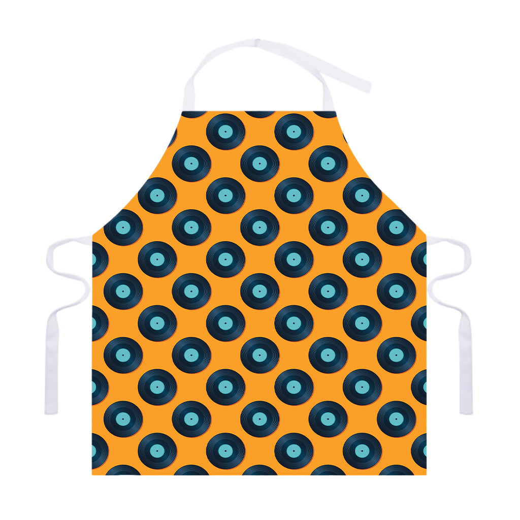 Blue Vinyl Record Pattern Print Adjustable Apron