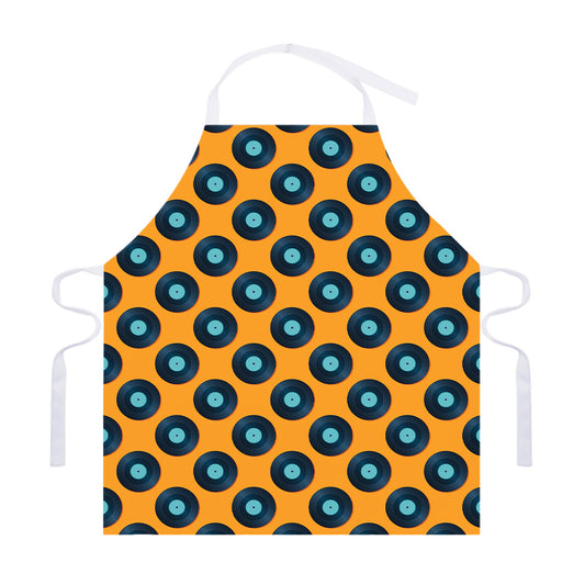 Blue Vinyl Record Pattern Print Adjustable Apron
