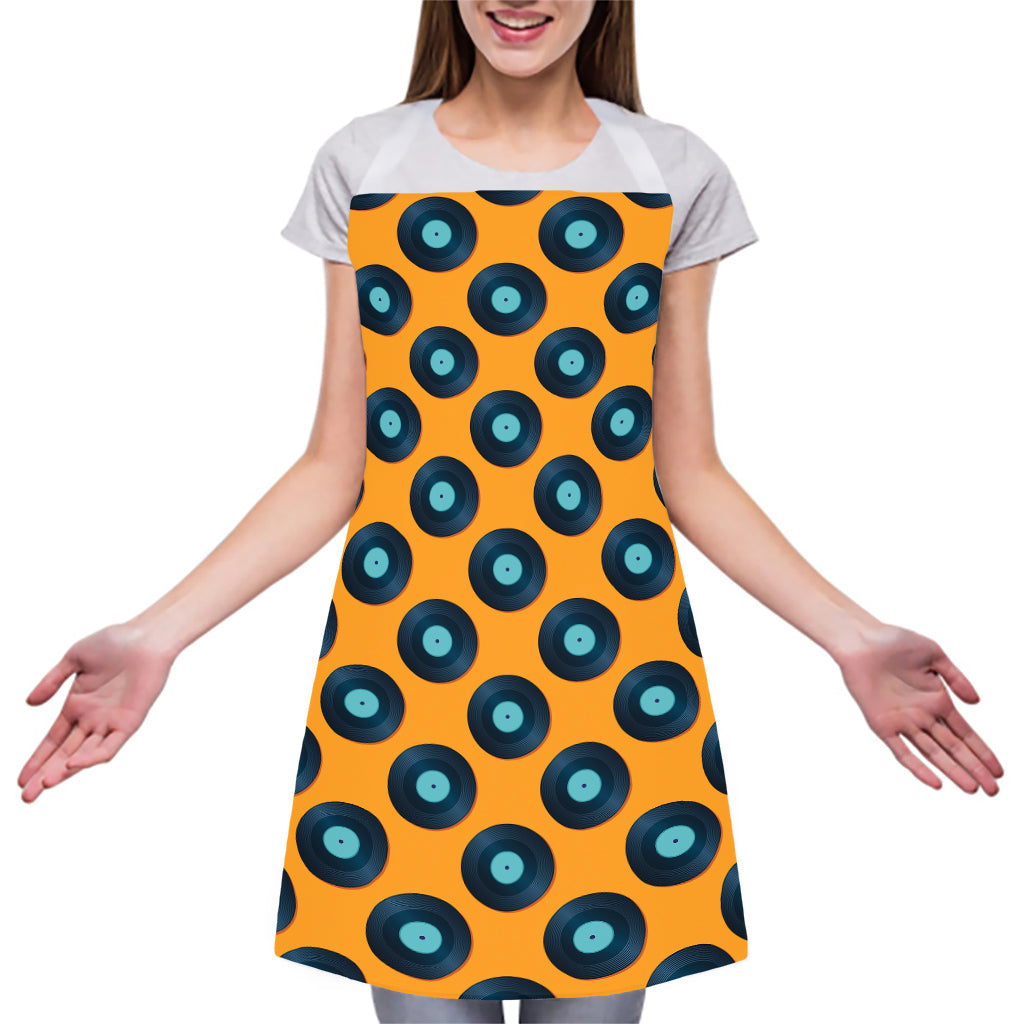 Blue Vinyl Record Pattern Print Adjustable Apron