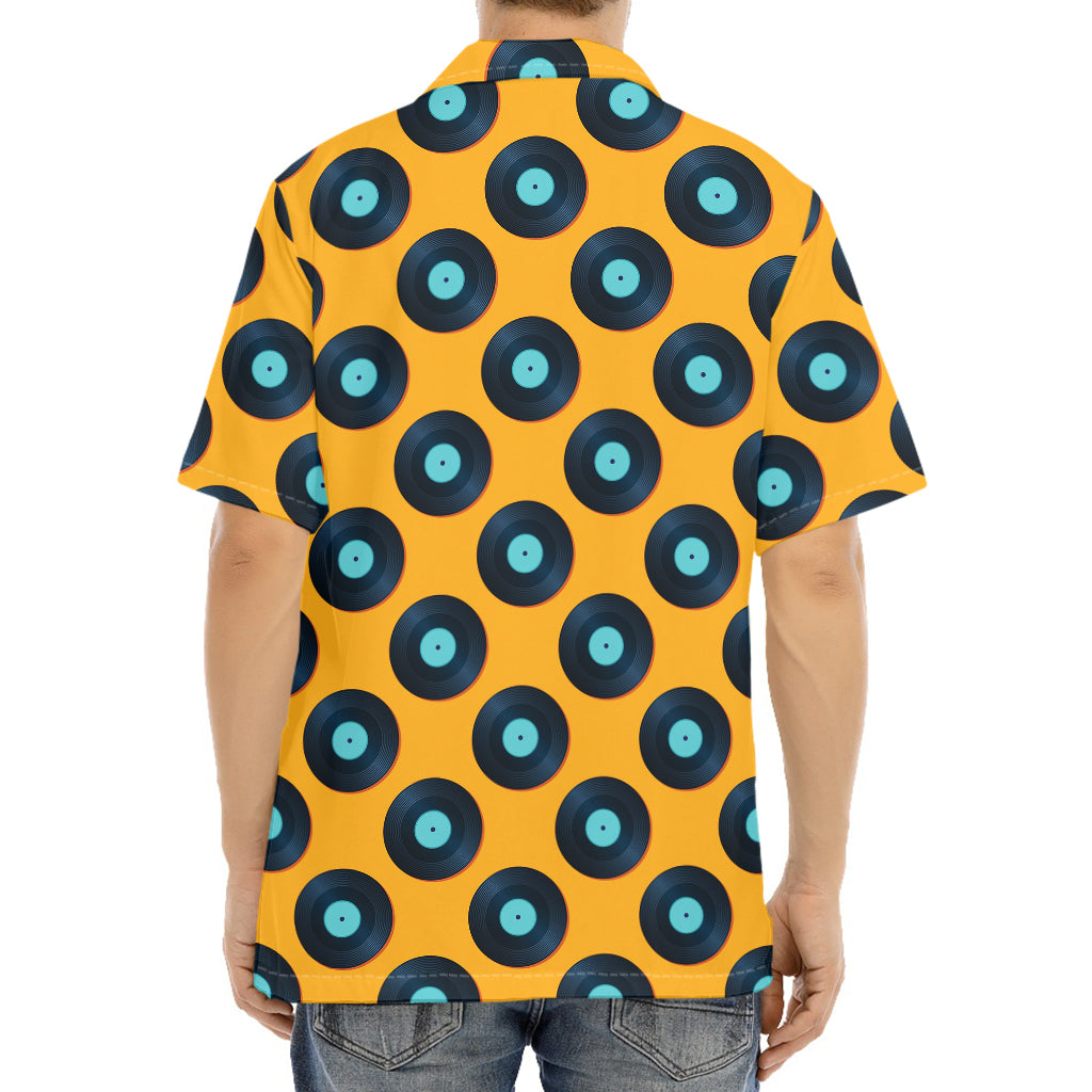 Blue Vinyl Record Pattern Print Aloha Shirt