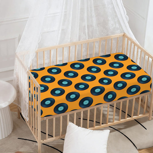 Blue Vinyl Record Pattern Print Baby Crib Sheet
