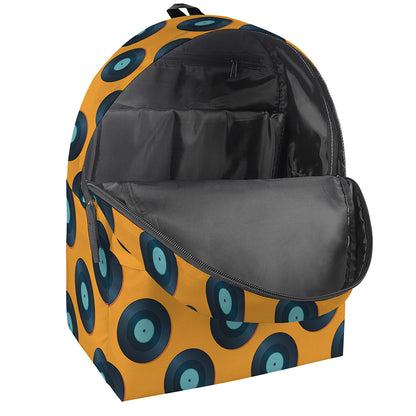 Blue Vinyl Record Pattern Print Backpack