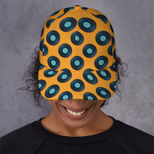 Blue Vinyl Record Pattern Print Baseball Cap