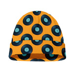 Blue Vinyl Record Pattern Print Beanie